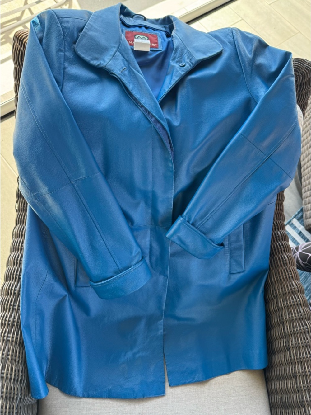 Women’s Blue Leather Jacket by Mango